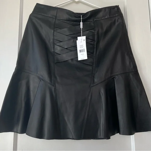 NWT Derek Lam Crosby Black Lace Up Leather Skirt size 10